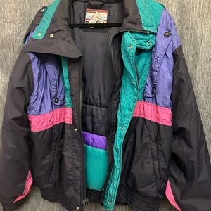 Vintage Y2K Avalanche Colorblock Puffer Ski Jacket XL 90s Teal Purple Pink